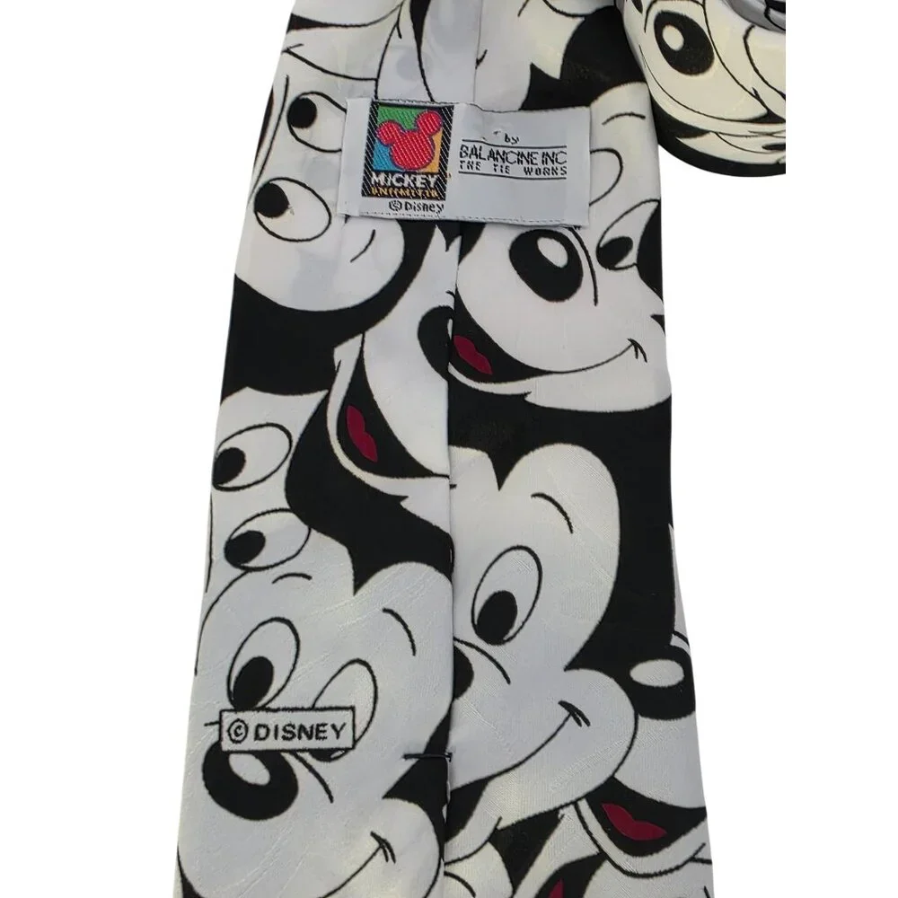 Disney Mickey Mouse Neck Tie By Balancine Inc 100% Polyester Black & White Carto
